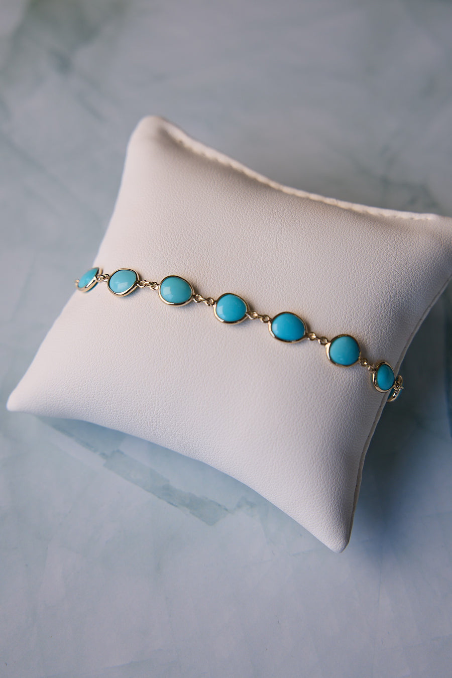 14 Karat Yellow Gold Turquoise Station Bracelet
