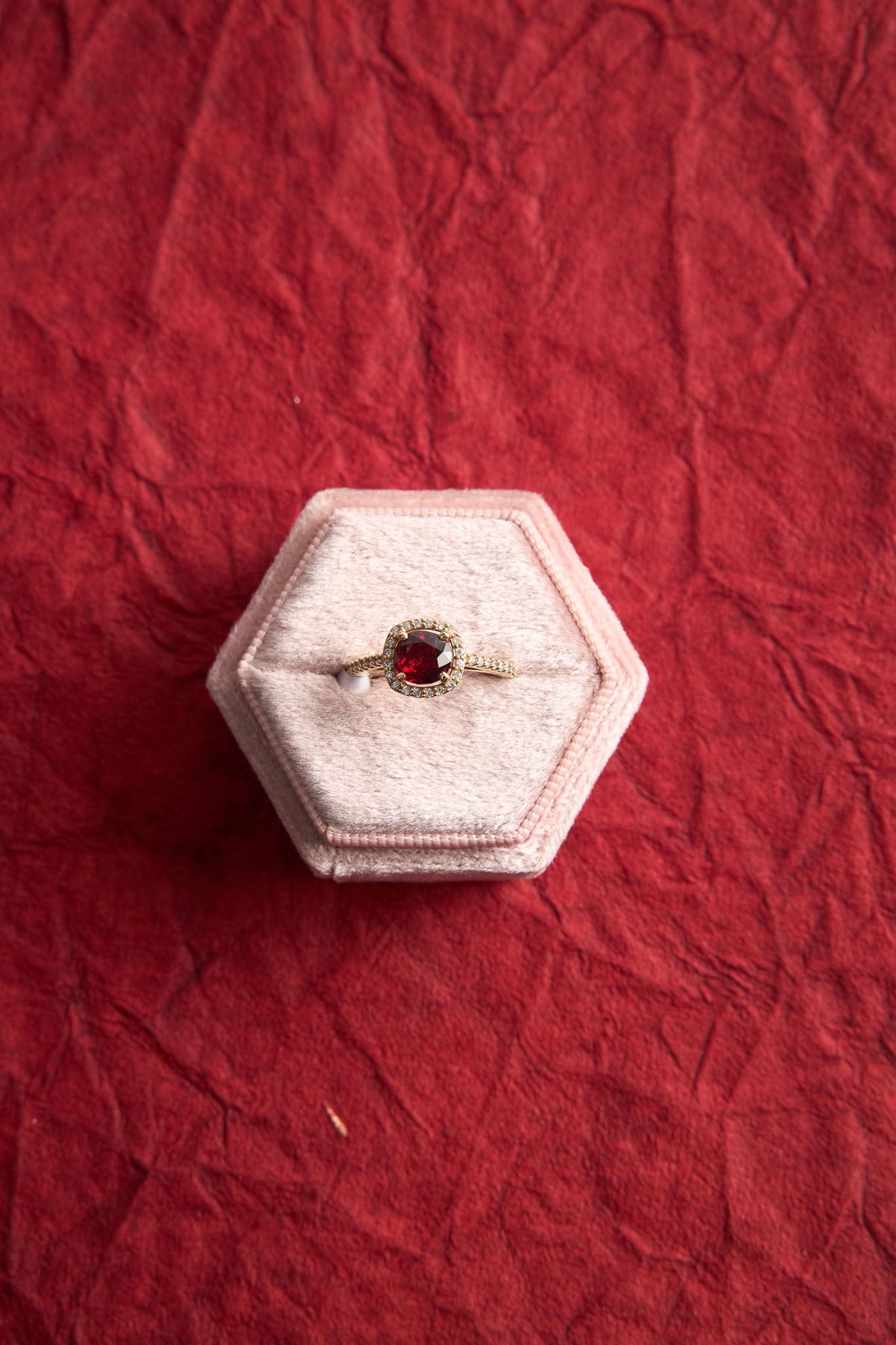 14 Karat Yellow Gold Red Spinel and Diamond Ring