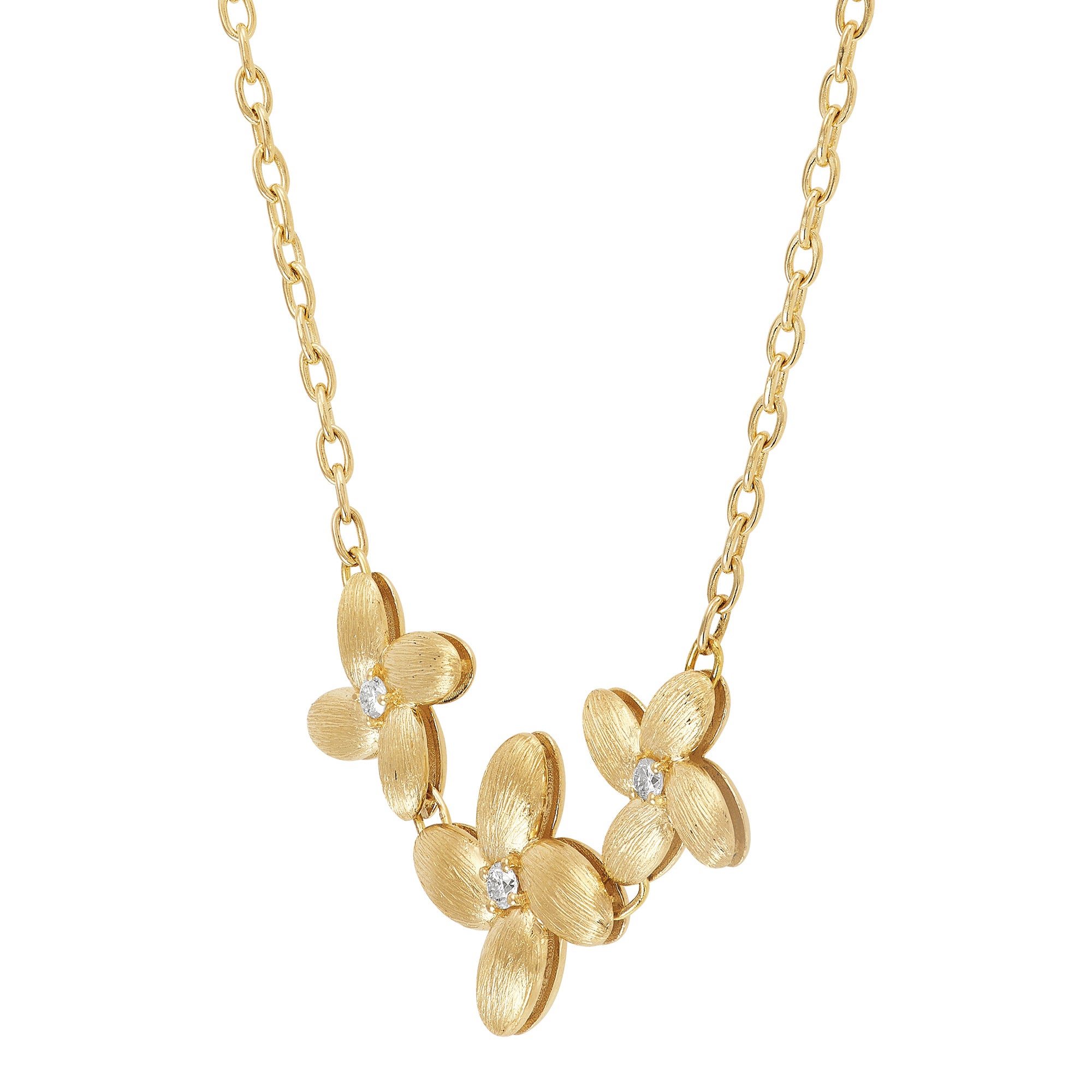 Triple Flower Diamond Necklace in 14K Yellow Gold