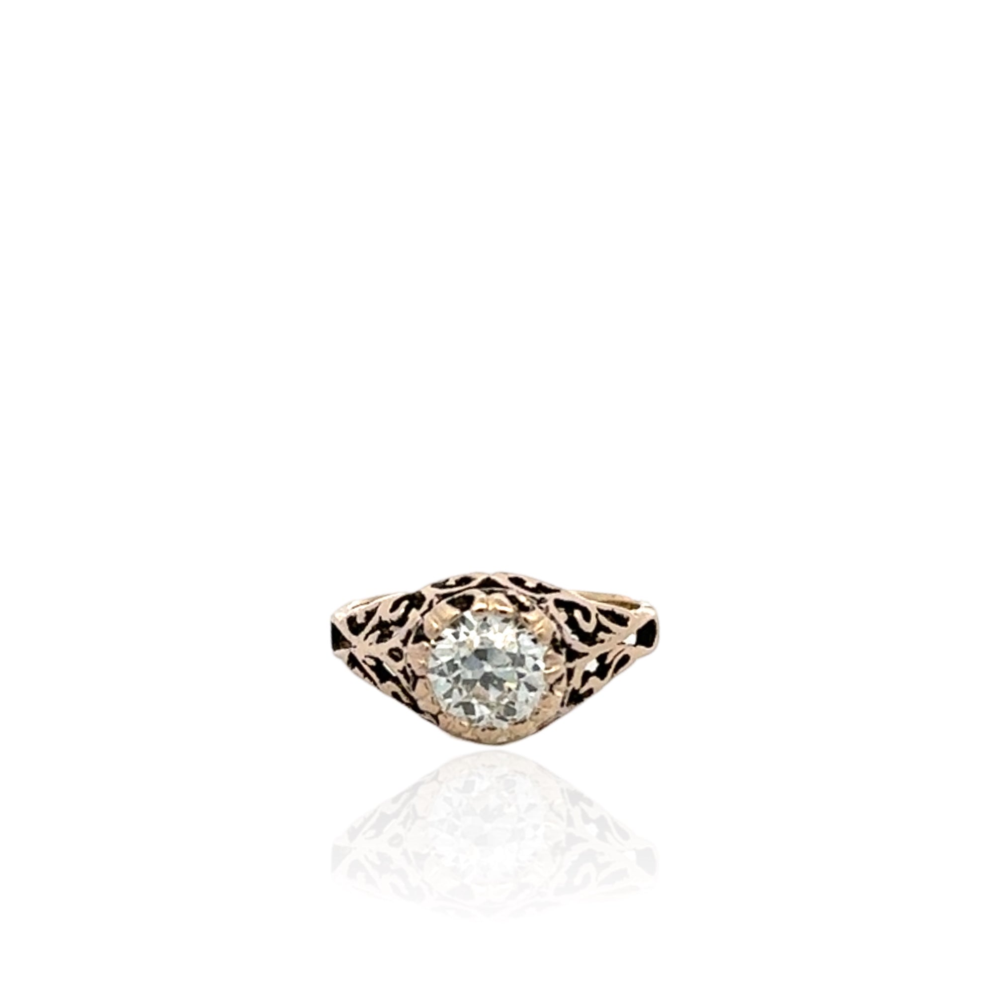 1.21ct Old European Cut Diamond Filigree Engagement Ring in 14K Yellow Gold