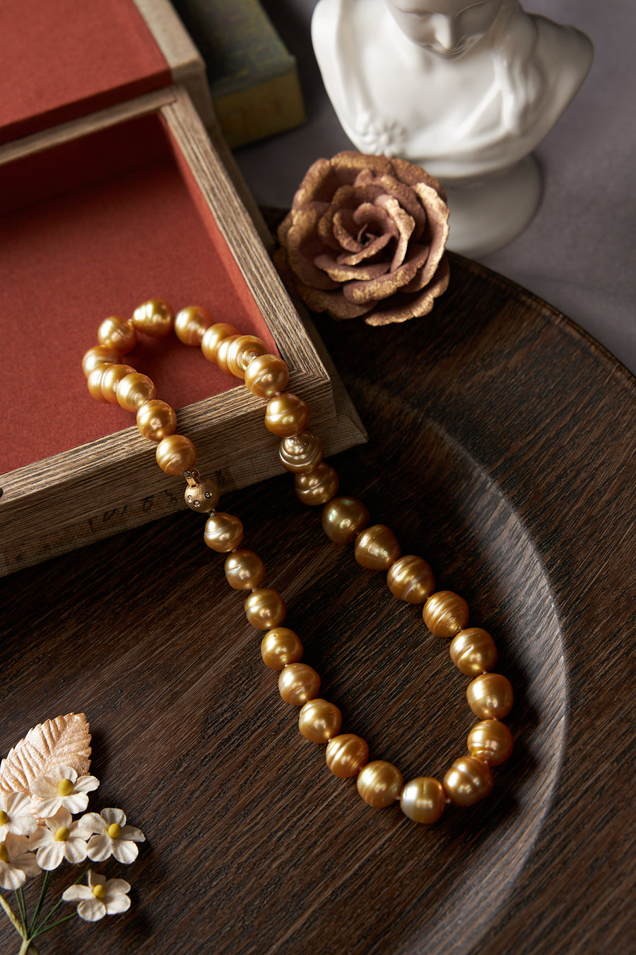 14 Karat Yellow Gold and Golden Pearl Necklace