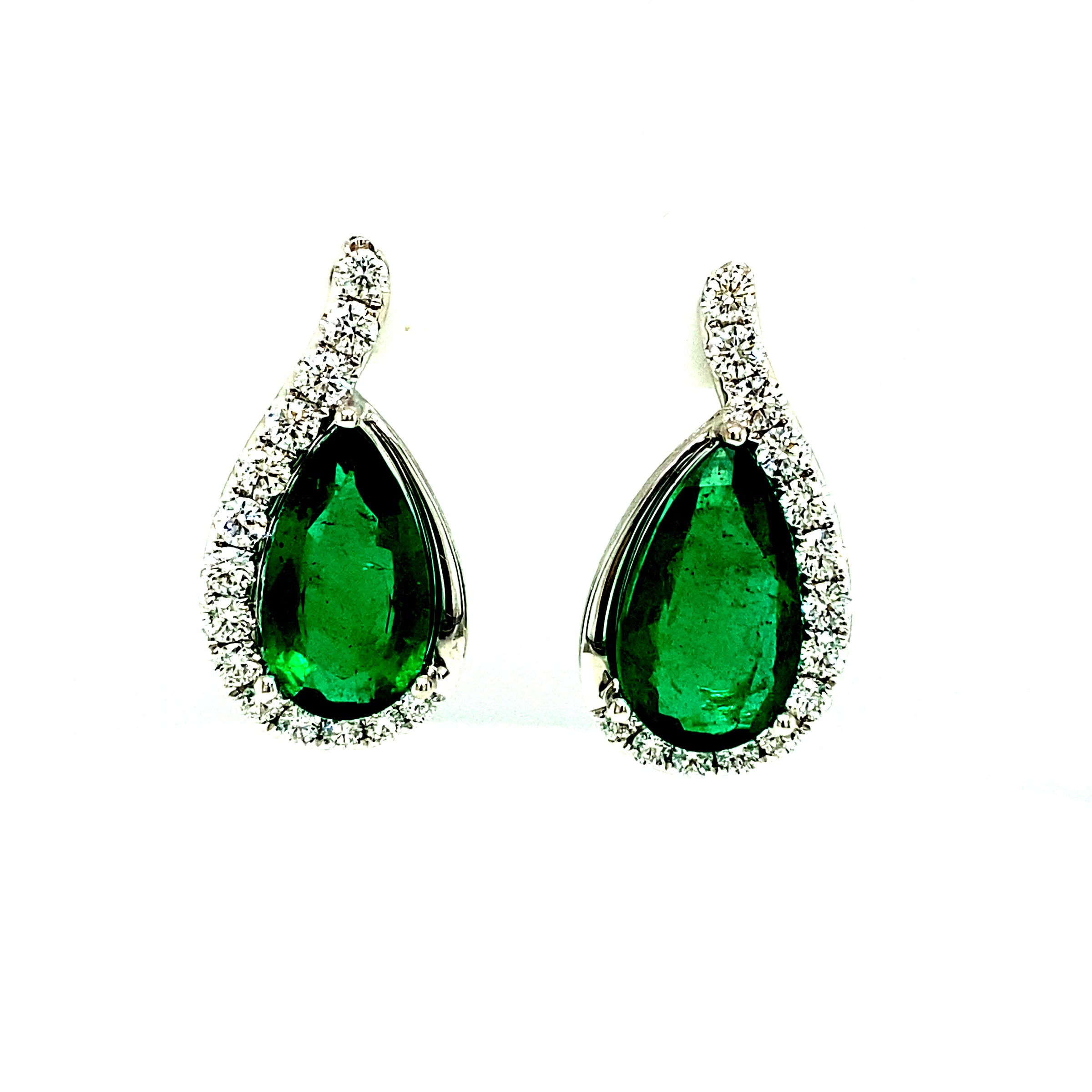 18 Karat White Gold Emerald and Diamond Earrings