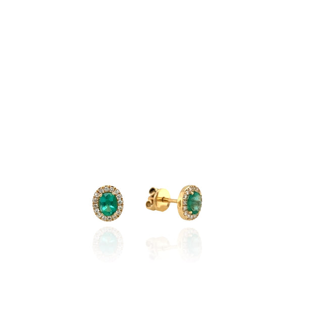 14 Karat Yellow Gold Emerald and Diamond Earrings