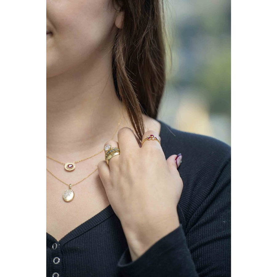 14 Karat Yellow Gold Ruby and Diamond Cluster Ring