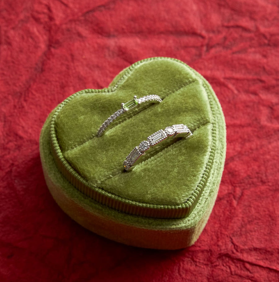 Peridot & Diamond Baguette Ring in 14K White Gold