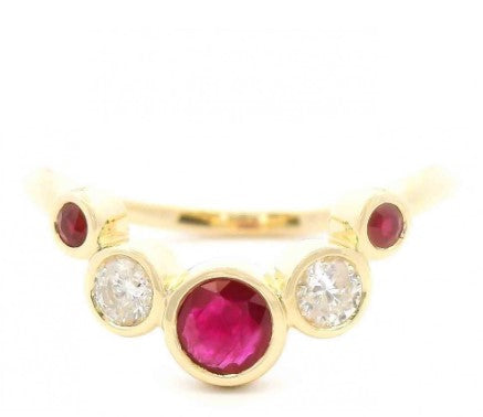 14 Karat Yellow Gold Diamond and Ruby Curved Band