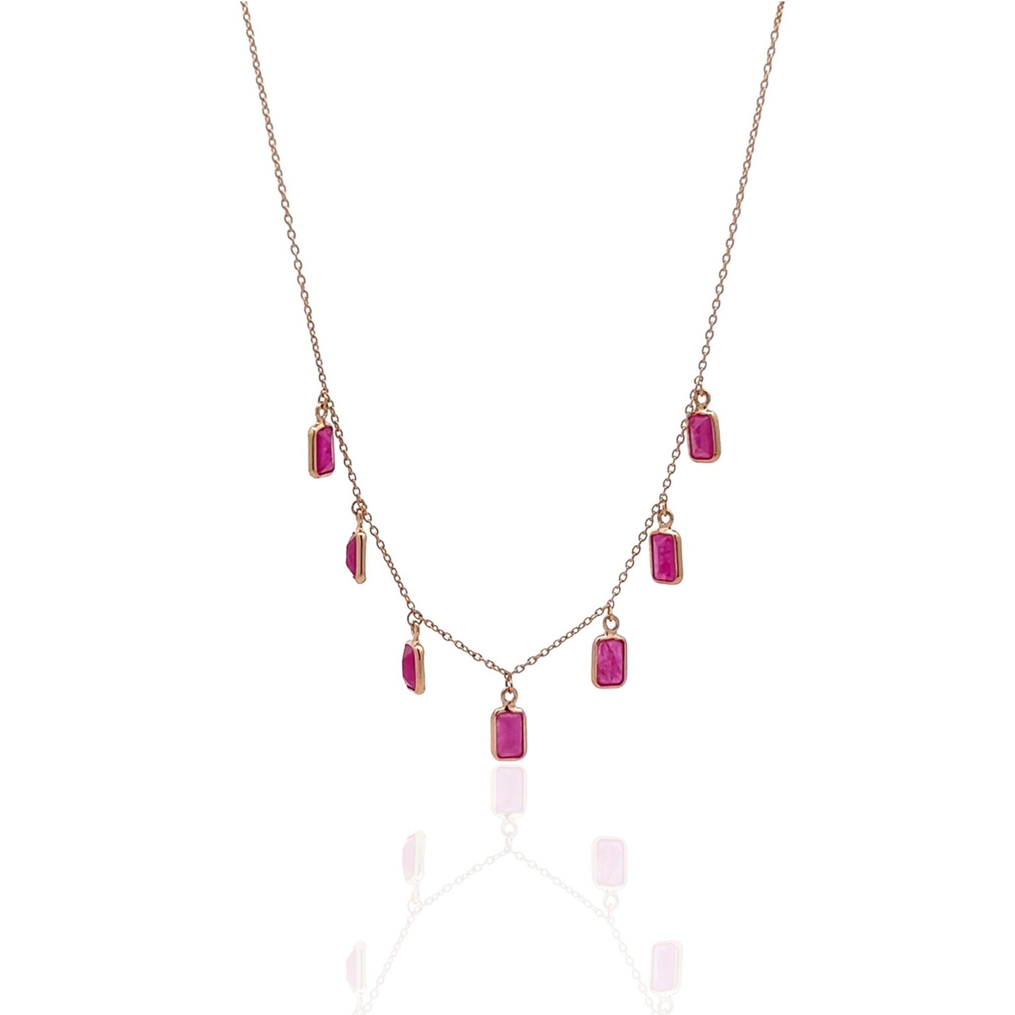 14 Karat Green Gold Ruby Station Necklace