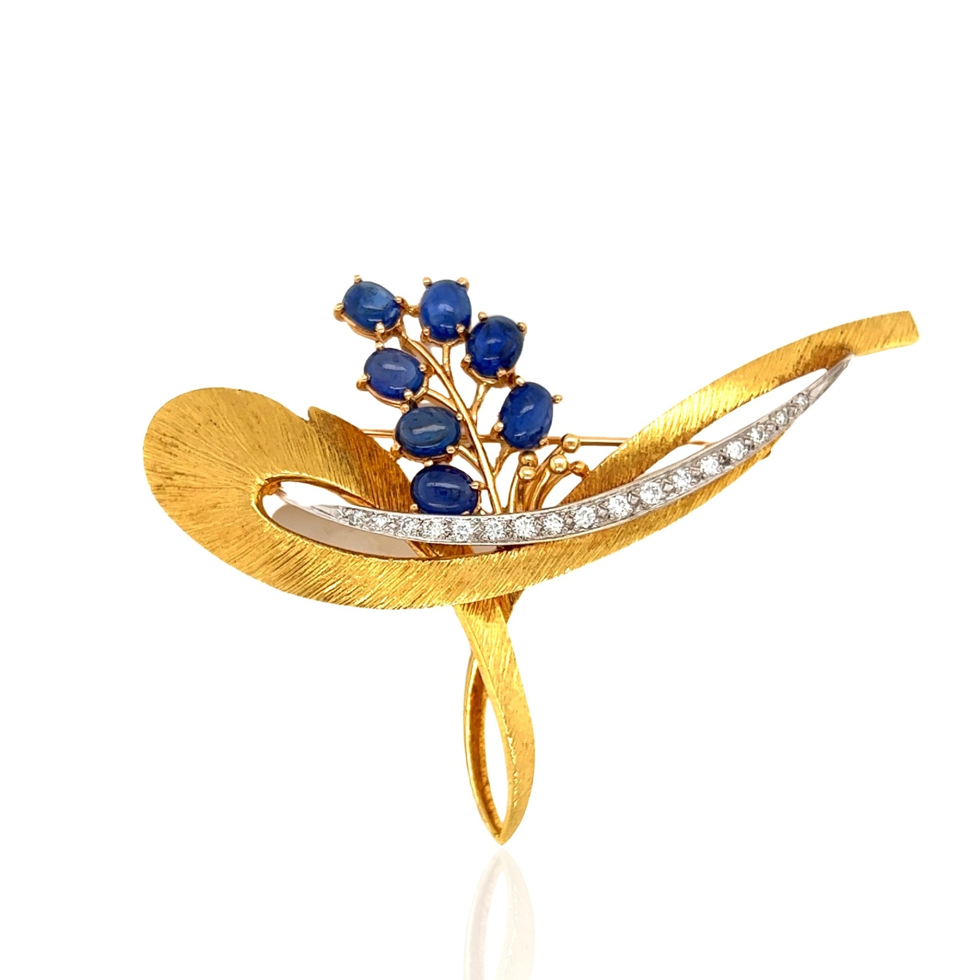 18 Karat Yellow Gold Floral Sapphire Brooch