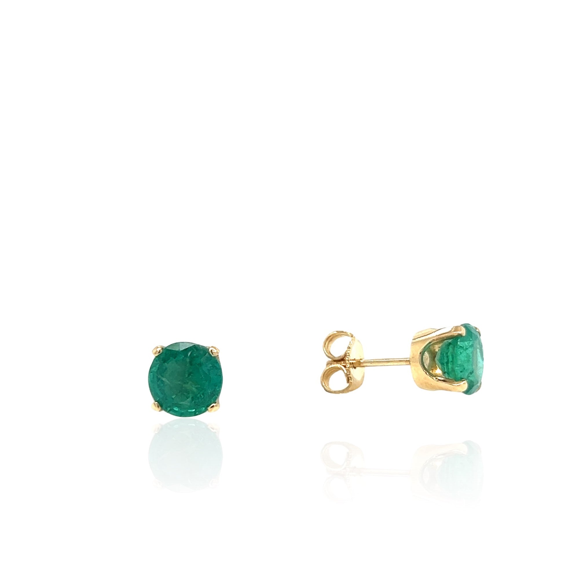 14 Karat Yellow Gold Emerald Earrings