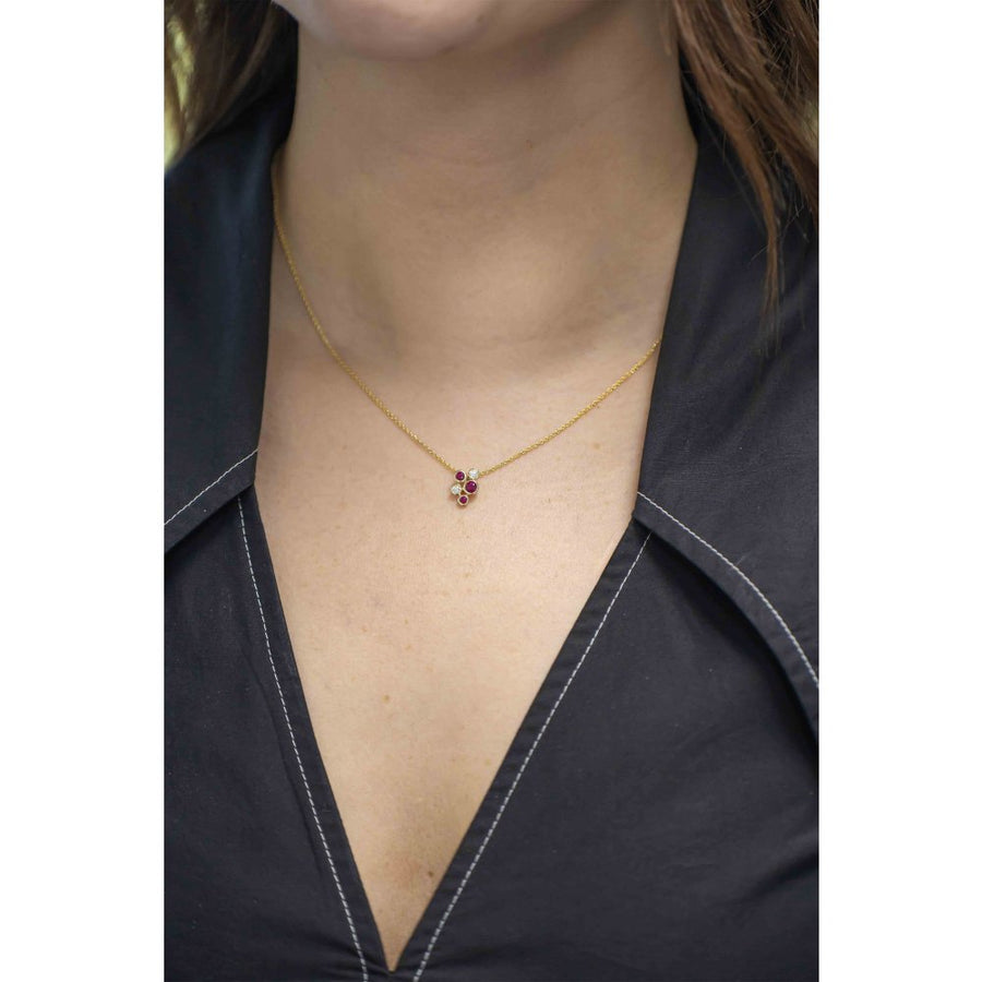 14 Karat Yellow Gold Ruby and Diamond Cluster Pendant