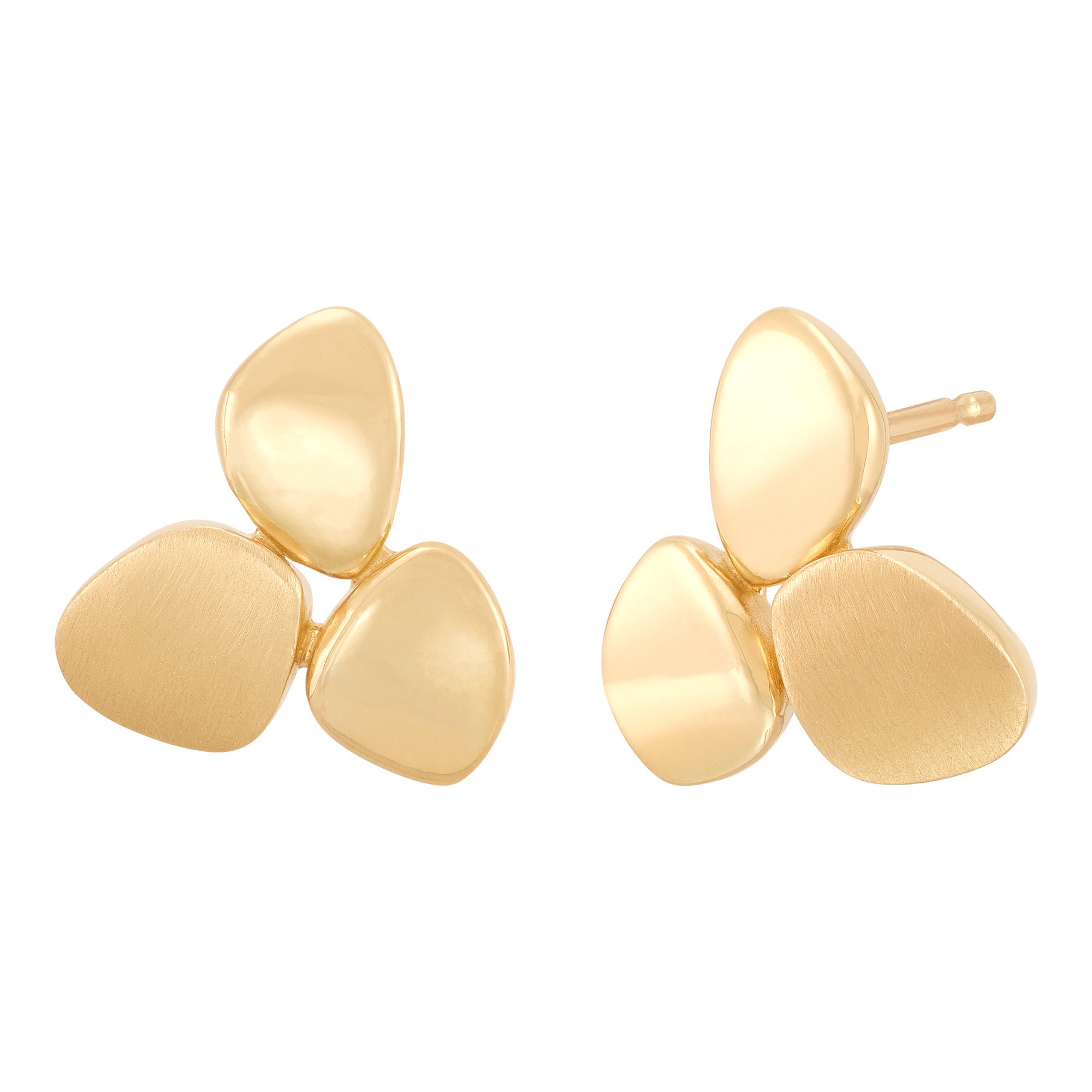 Satin & Polished Graduated Oval Disk Stud Earrings in 14K Yellow Gold