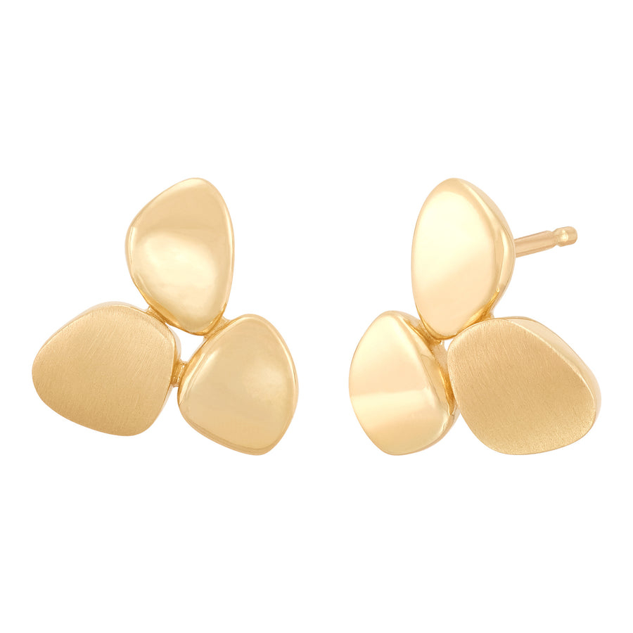 Satin & Polished Graduated Oval Disk Stud Earrings in 14K Yellow Gold