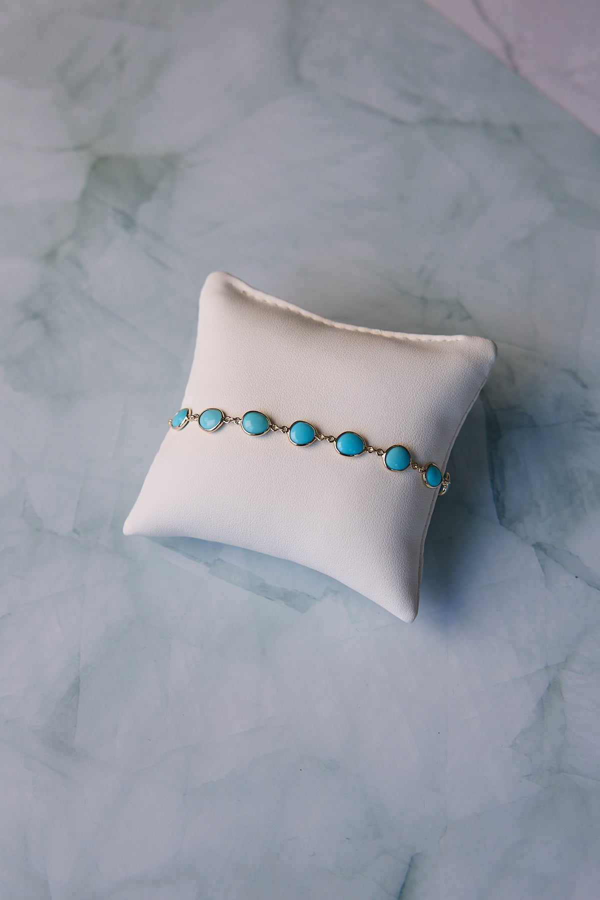 14 Karat Yellow Gold Turquoise Station Bracelet