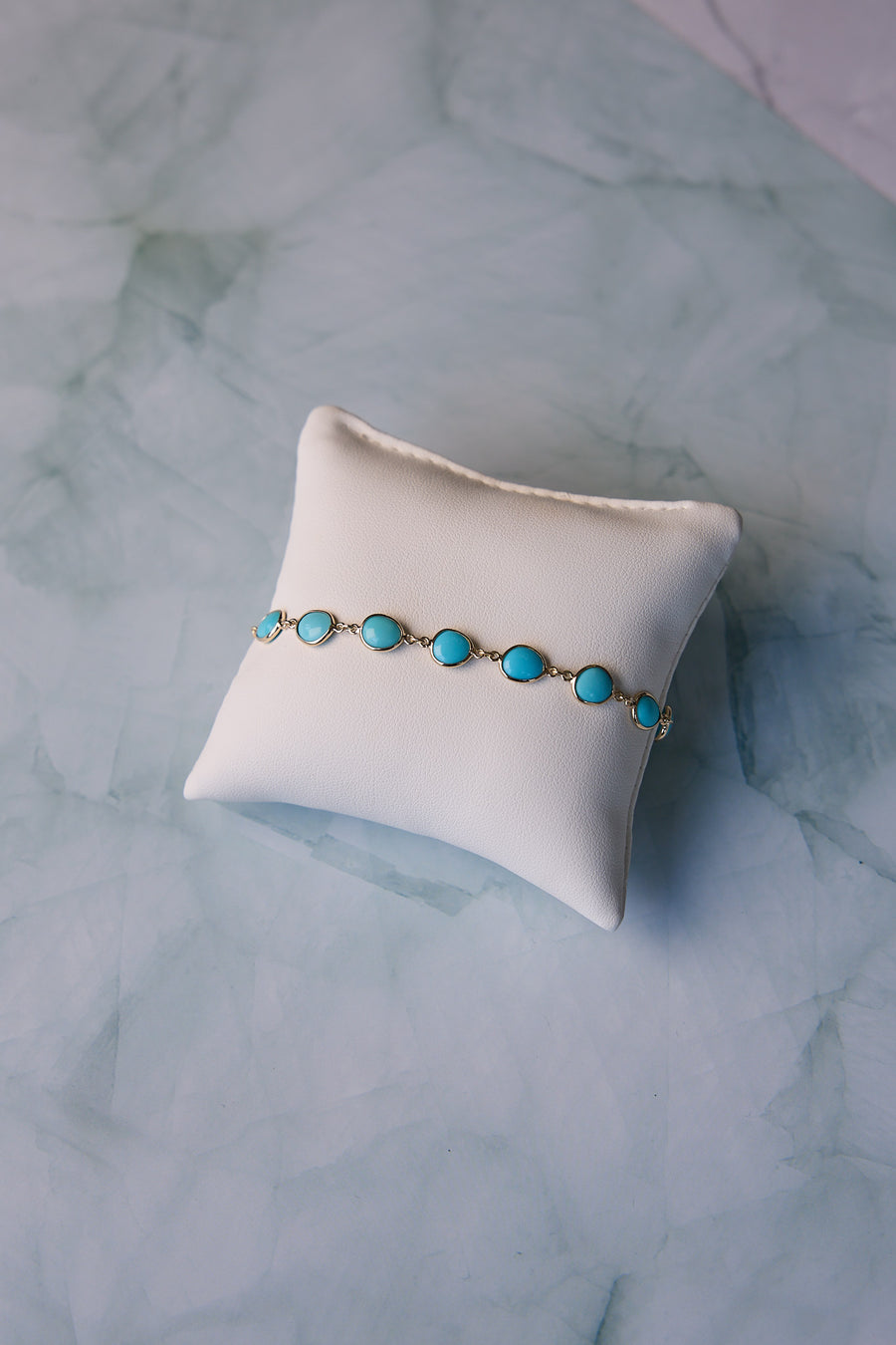 14 Karat Yellow Gold Turquoise Station Bracelet