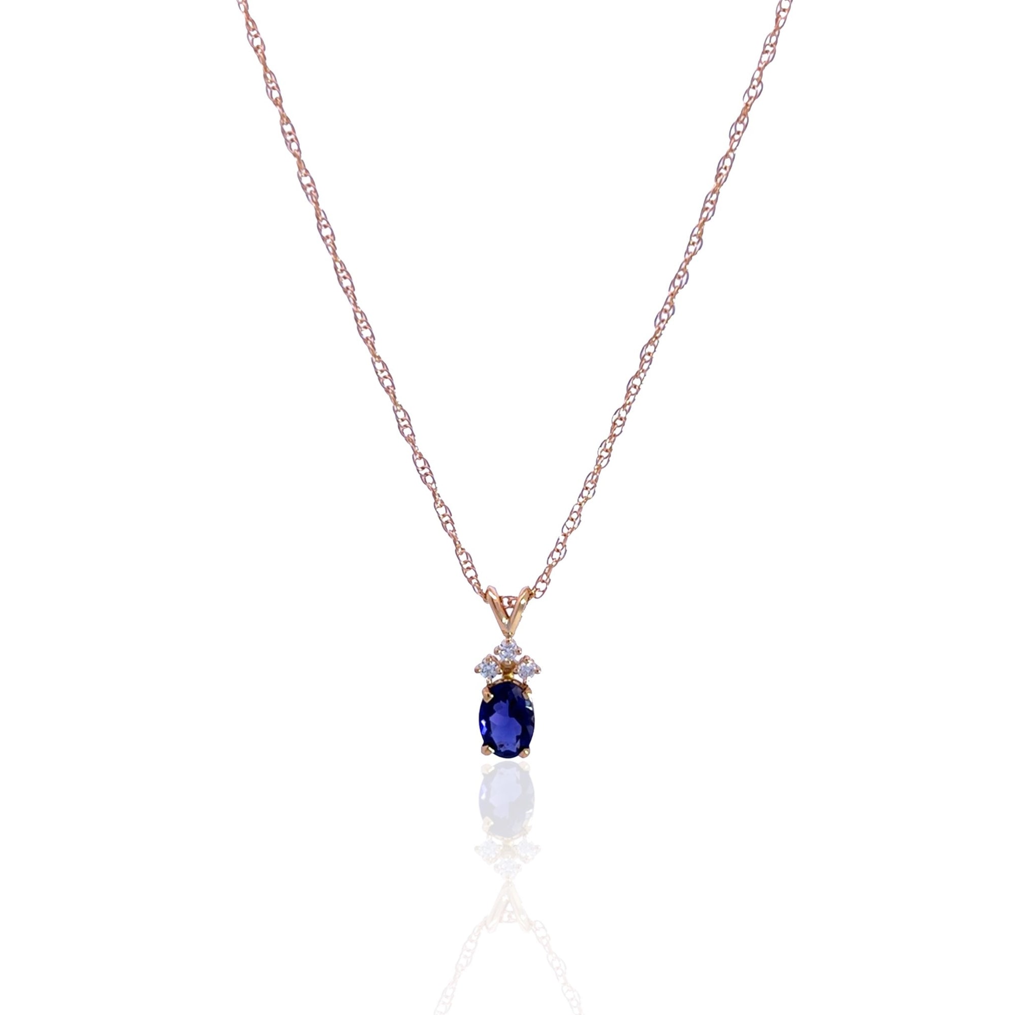 14 Karat Yellow Gold Iolite and Diamond Necklace
