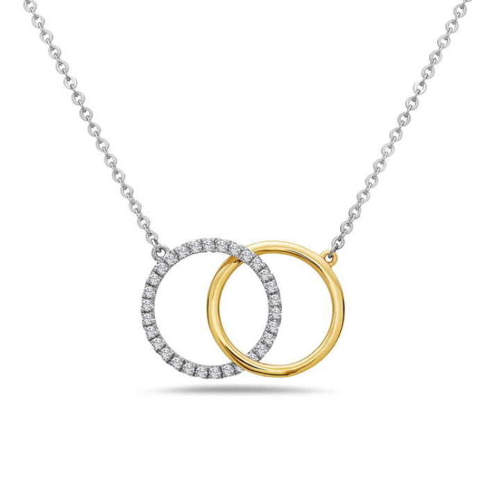 14 Karat White and Yellow Gold Interlocking Diamond Necklace