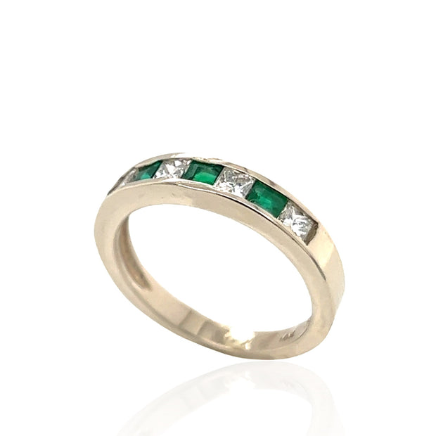 14 Karat White Gold, Emerald and Diamond Ring