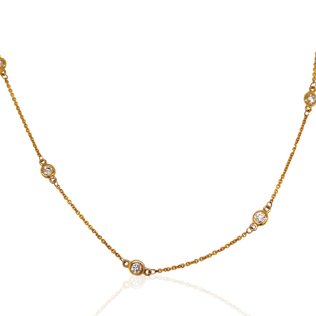 14 Karat Yellow Gold Diamonds and Chains Necklace