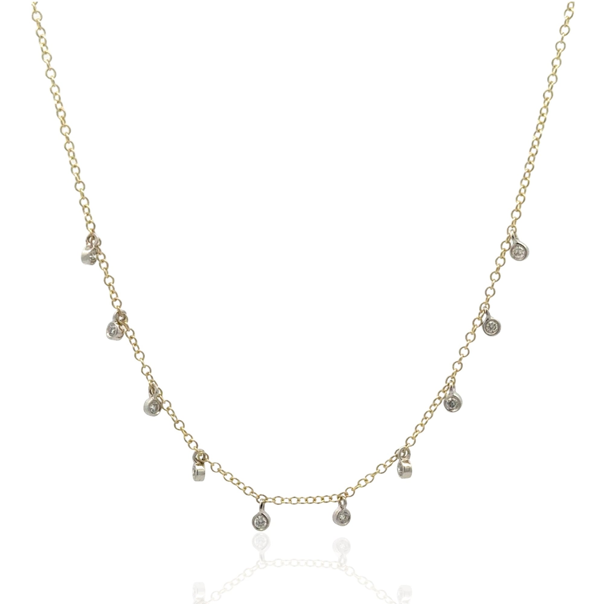 14 Karat Yellow Gold Diamond Station Necklace