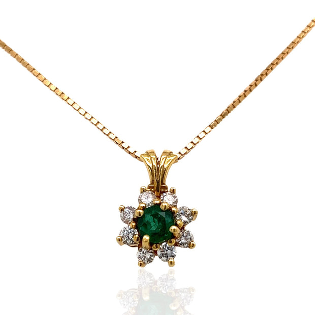 18 Karat Yellow Gold Emerald and Diamond Necklace