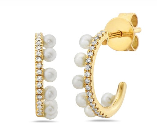 14 Karat Yellow Gold Freshwater Pearl and Diamond Earrings