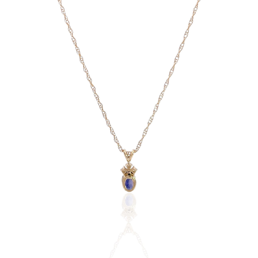 14 Karat Yellow Gold Iolite and Diamond Necklace