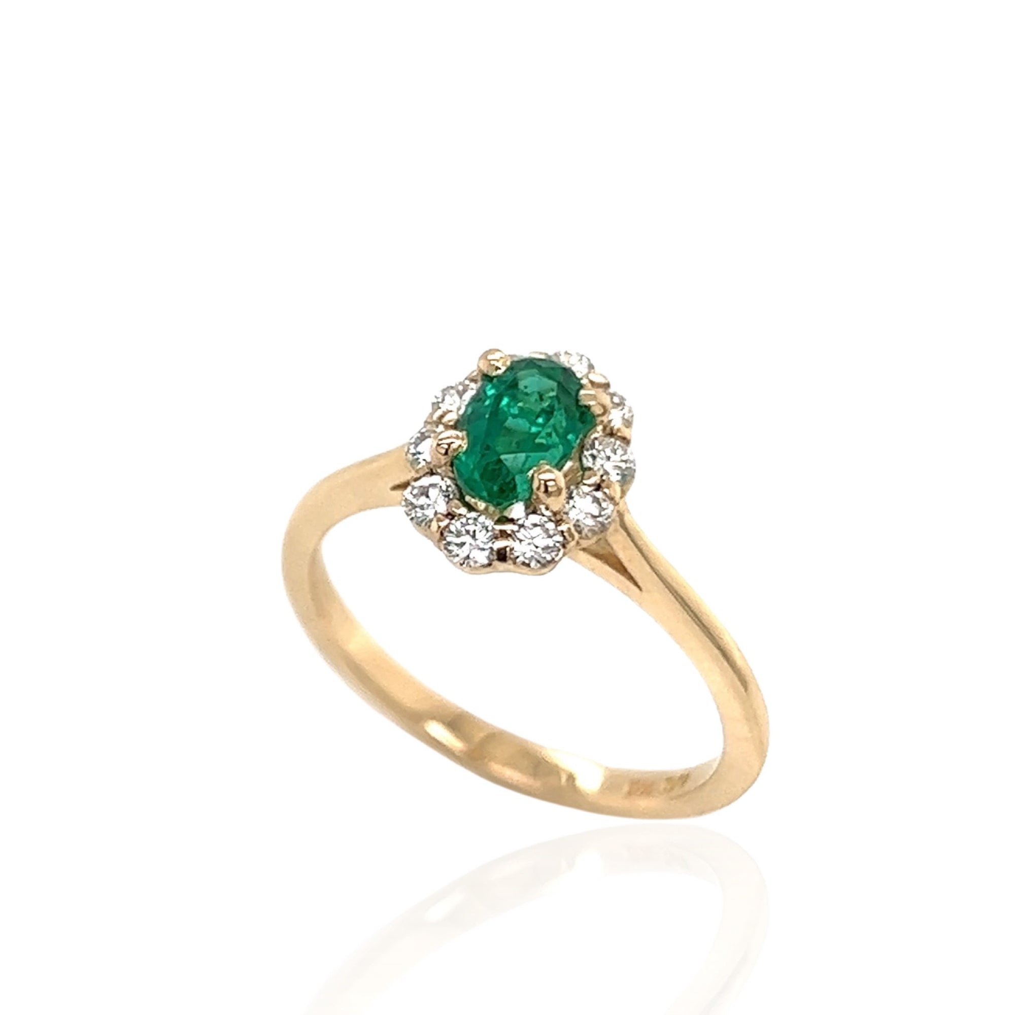 14 Karat Yellow Gold Emerald and Diamond Ring