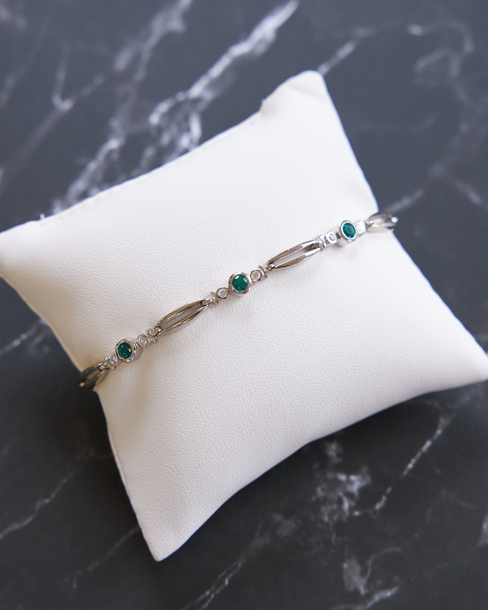14 Karat White Gold Emerald and Diamond Bracelet
