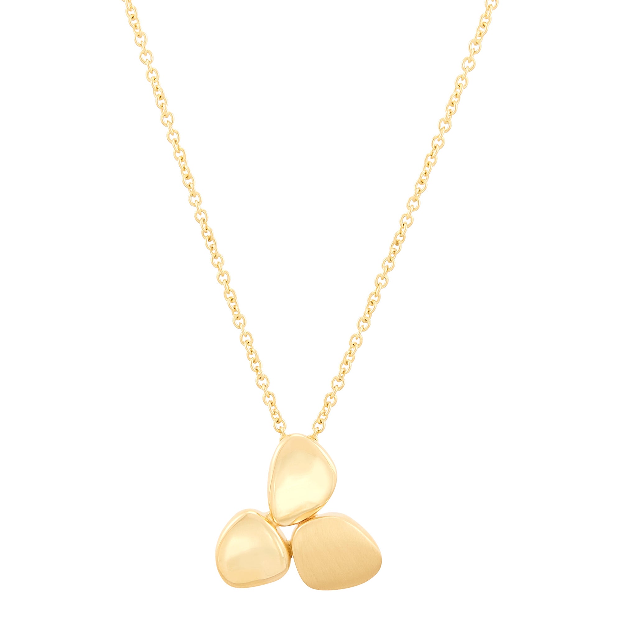 Satin & Polished Graduated Oval Disk Necklace in 14K Yellow Gold
