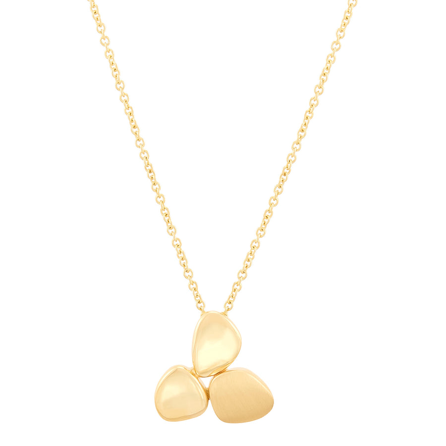Satin & Polished Graduated Oval Disk Necklace in 14K Yellow Gold
