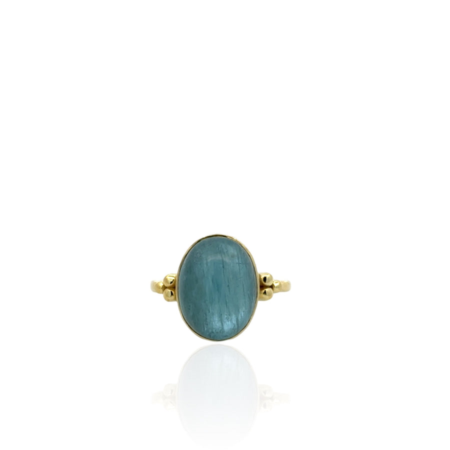 Aquamarine Cabochon Ring in 14K Yellow Gold