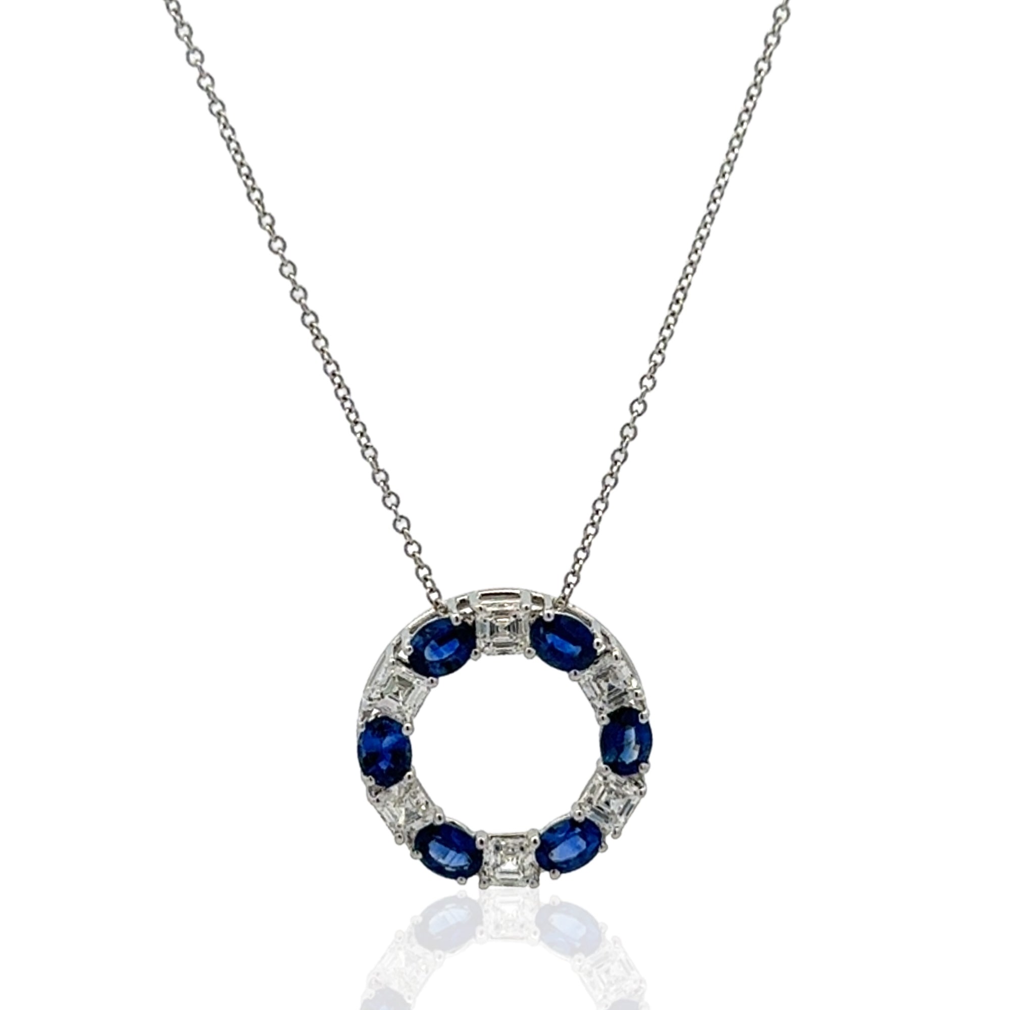 18 Karat White Gold Sapphire and Diamond Circle Pendant