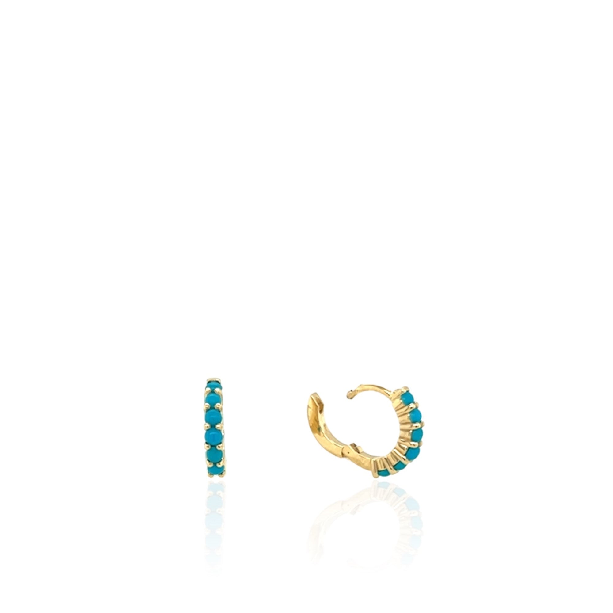Turquoise Huggie Hoop Earrings in 14K Yellow Gold