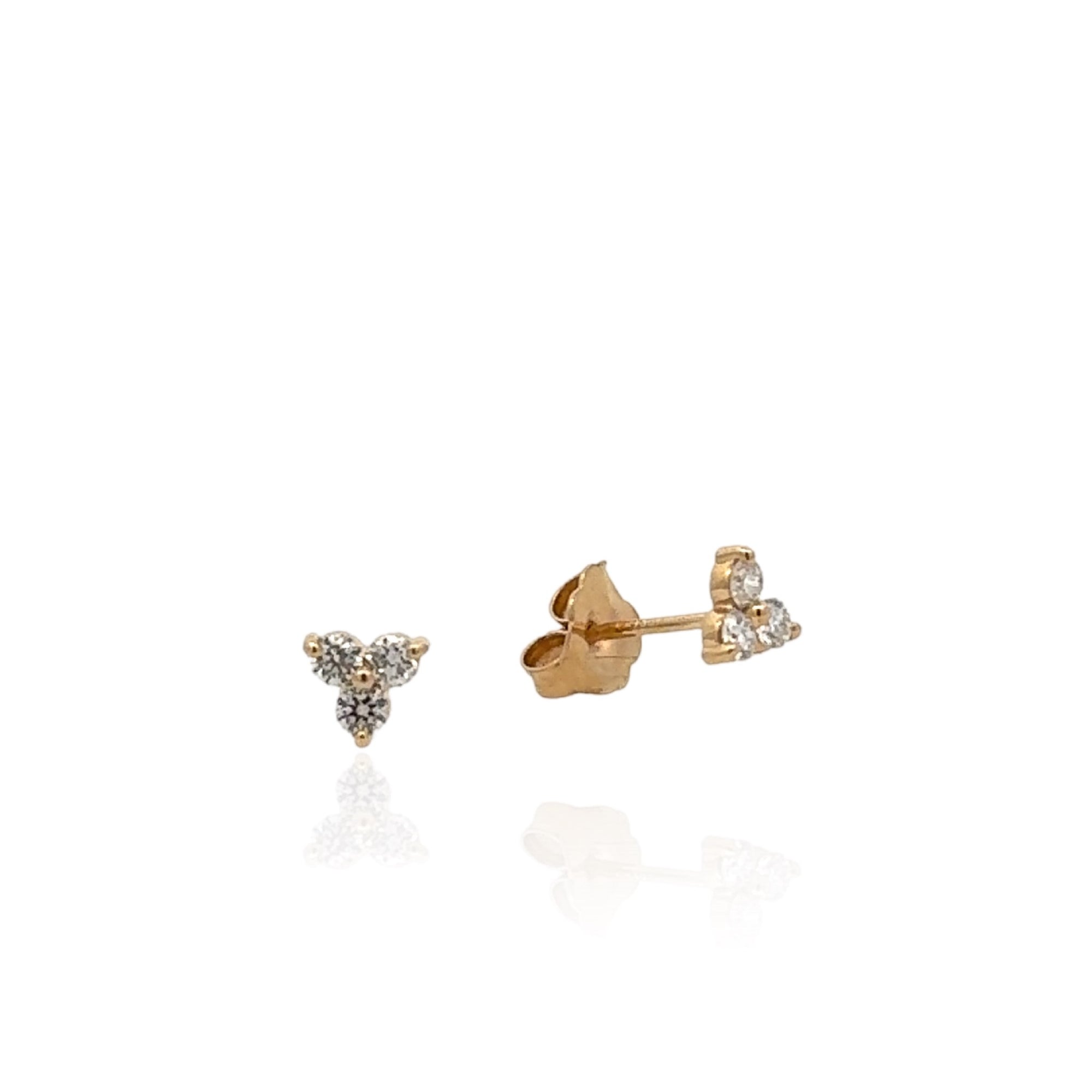 14 Karat Yellow Gold 3-stone Diamond Stud Earrings