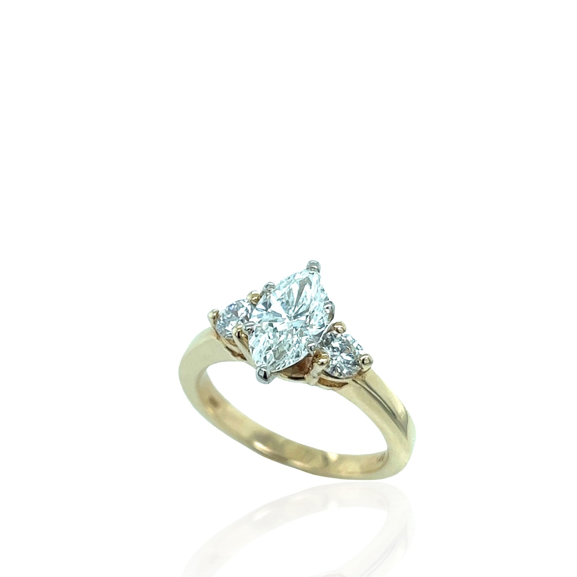 14 Karat Yellow Gold Marquise 3-Stone Diamond Ring