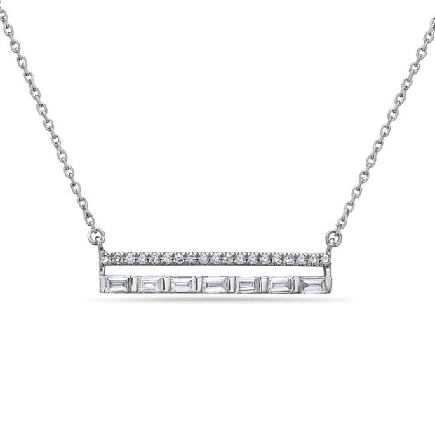 14 Karat White Gold Diamond Double Bar Necklace