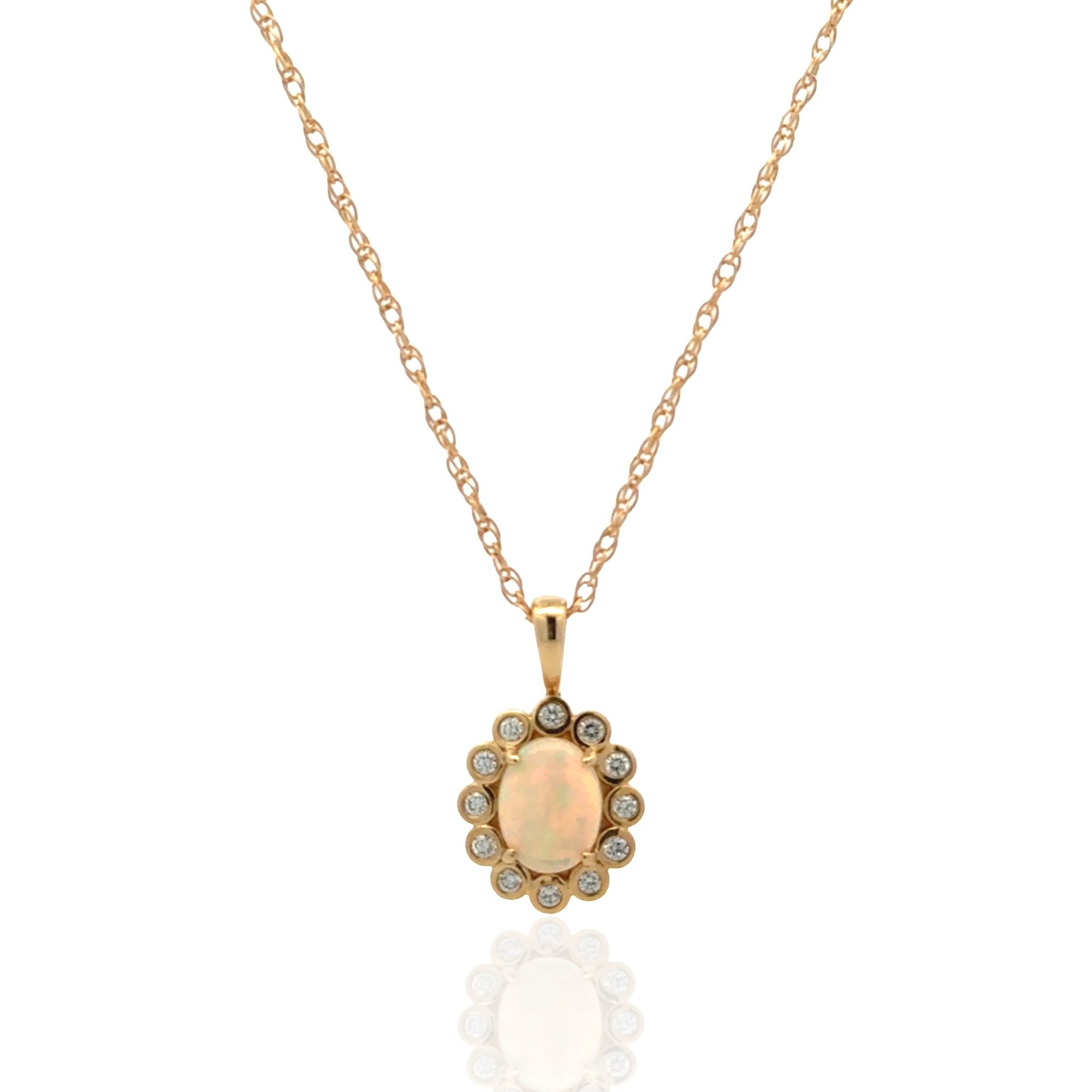 14 Karat Yellow Gold Crystal Opal and Diamond Pendant