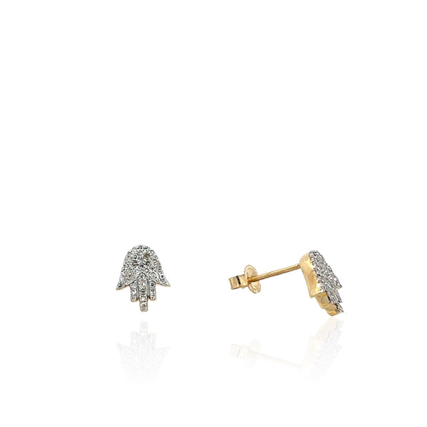 14 Karat Yellow Gold Pave Diamond Hamsa Earrings