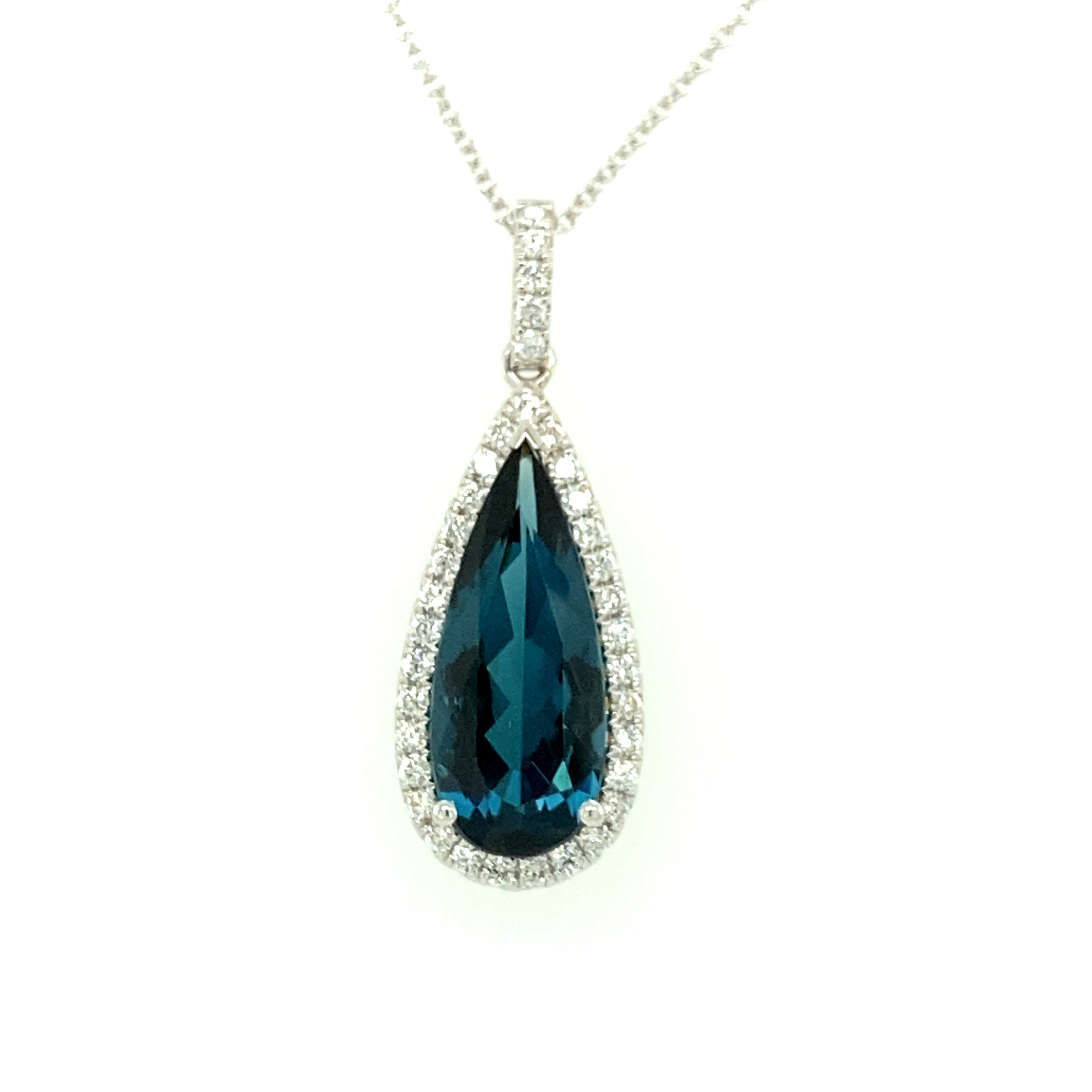 18 Karat White Gold Blue Tourmaline and Diamond Necklace