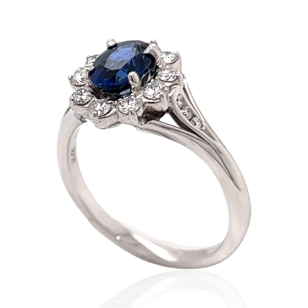 18 Karat White Gold Blue Sapphire and Diamond Ring