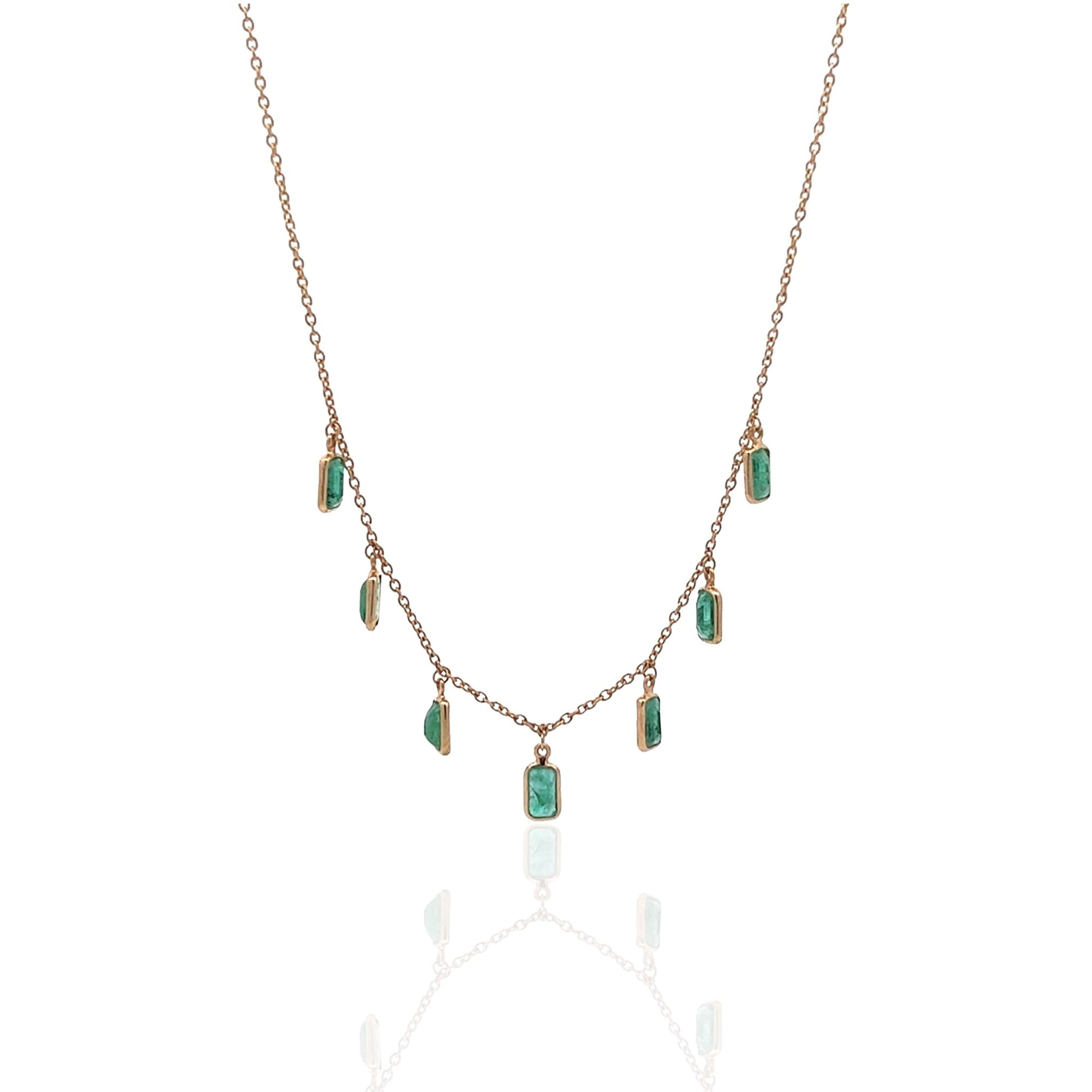 14 Karat Green Gold Emerald Station Necklace