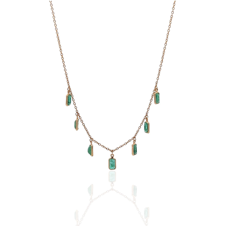 14 Karat Green Gold Emerald Station Necklace