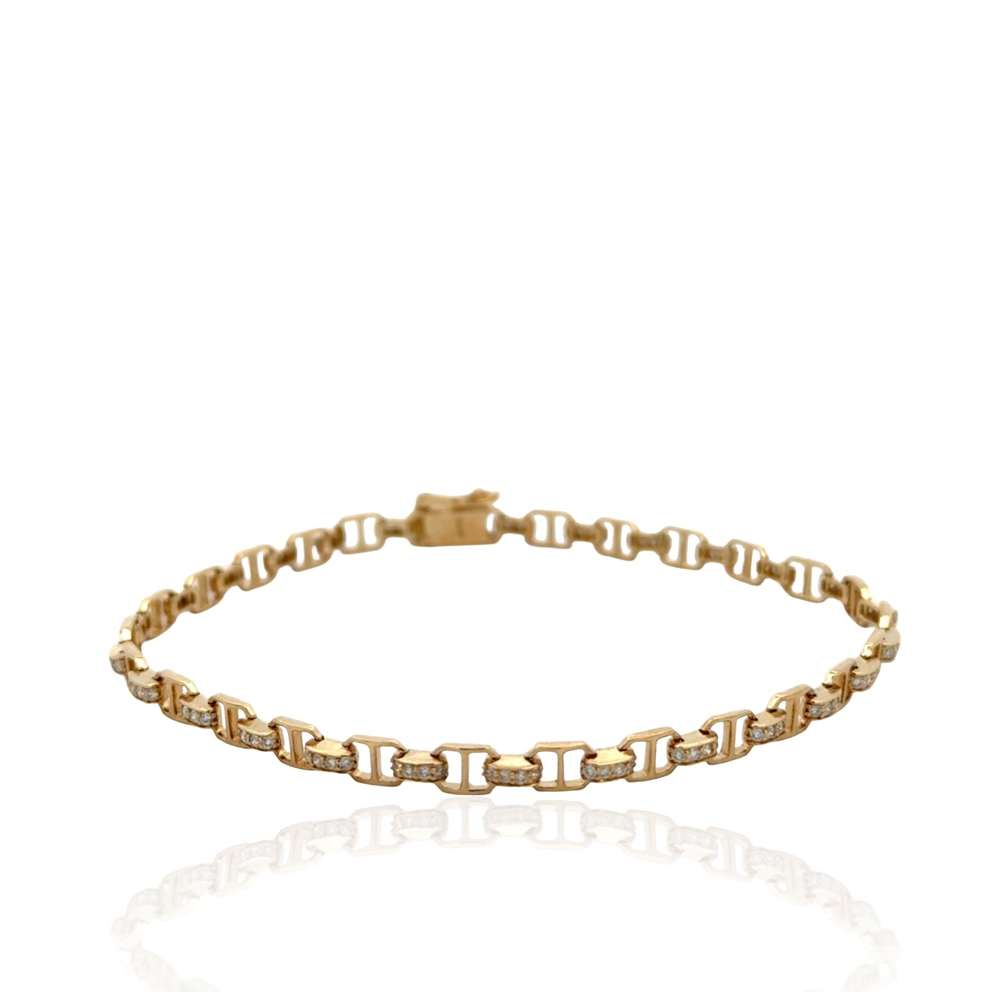14 Karat Yellow Gold and Diamond Mariner Link Bracelet