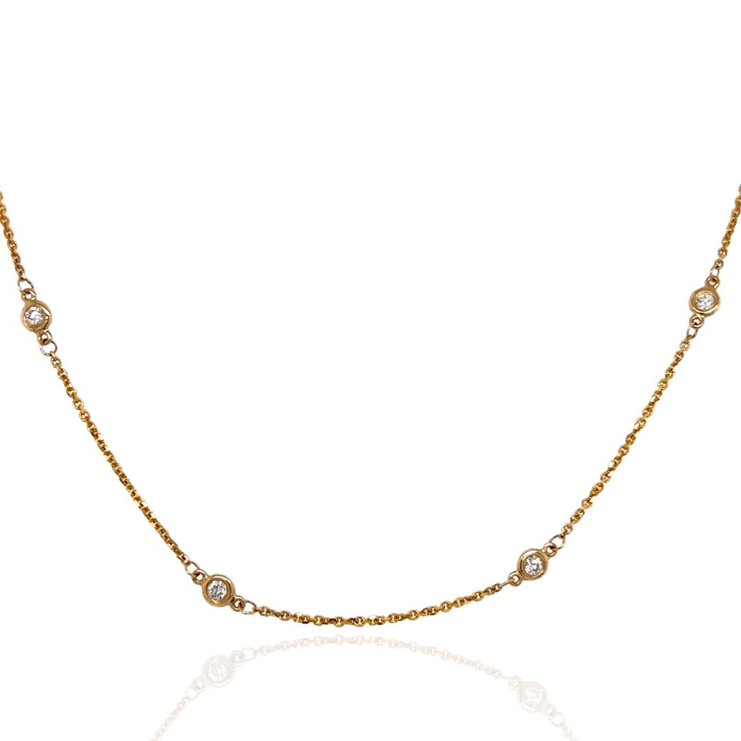 14 Karat Yellow Gold Diamonds and Chains Necklace