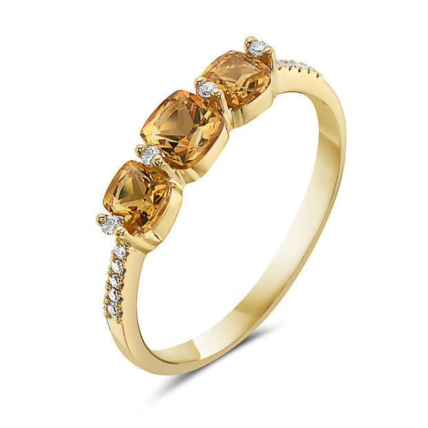 14 Karat Yellow Gold Citrine Diamond Ring