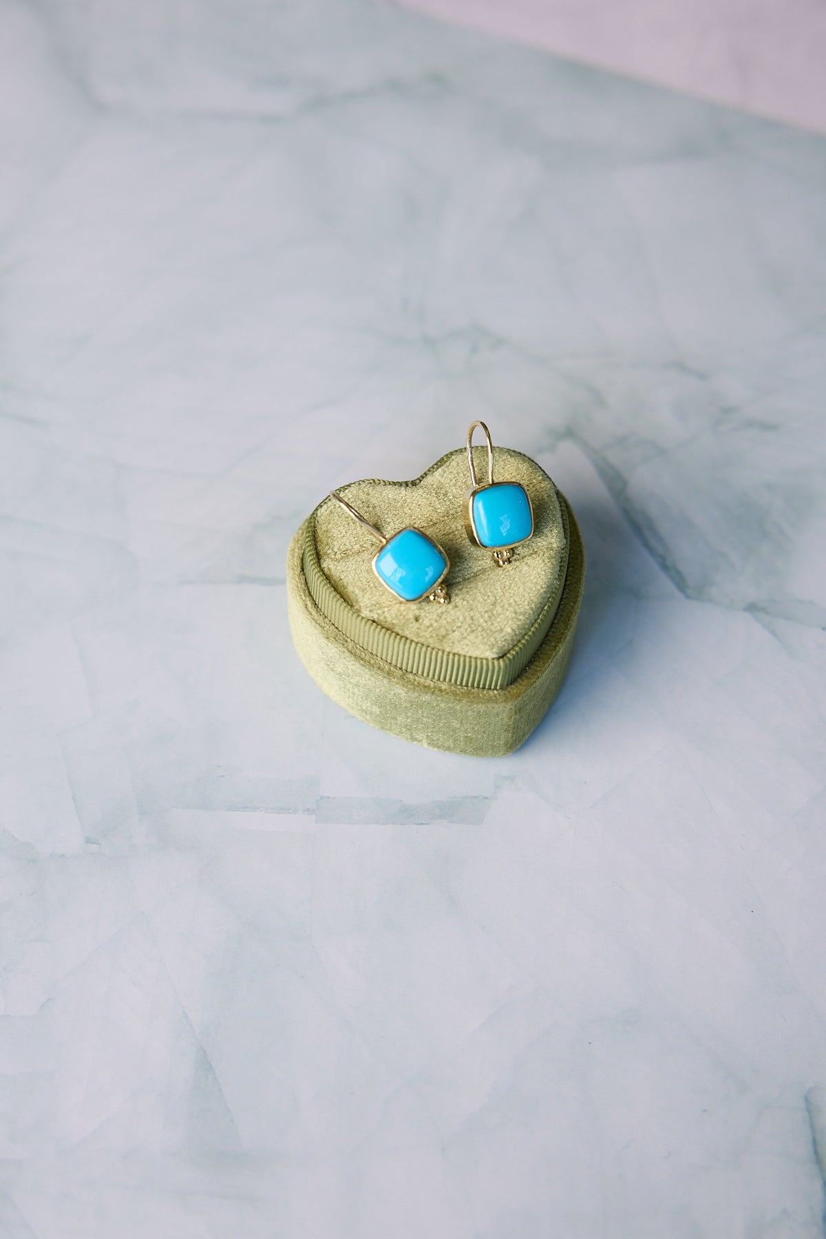 18 Karat Green Gold Sleeping Beauty Turquoise Earrings