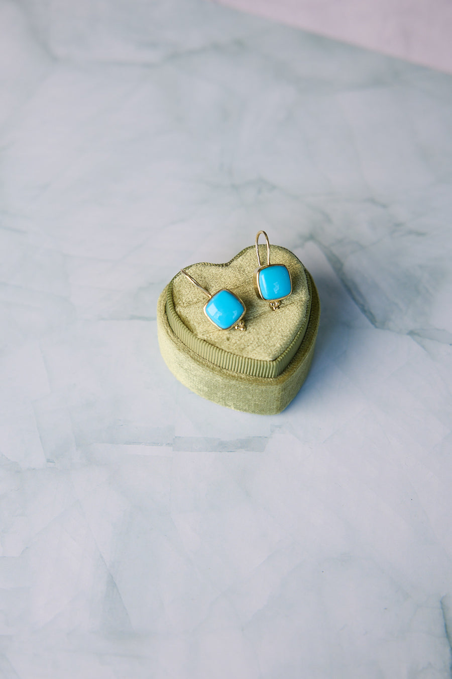 18 Karat Green Gold Sleeping Beauty Turquoise Earrings