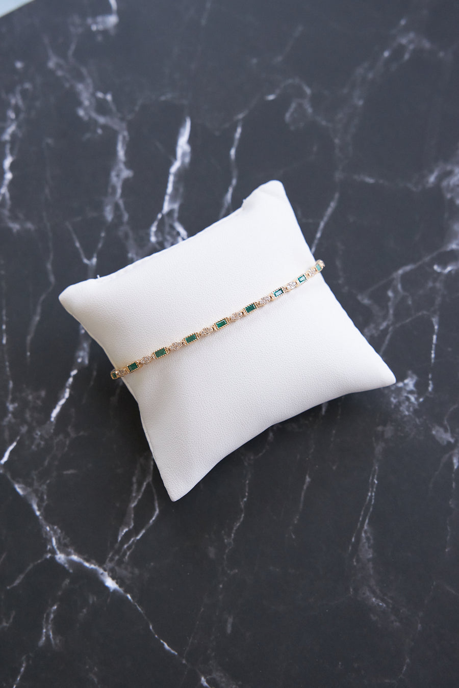 14 Karat Yellow Gold Emerald and Diamond Bracelet