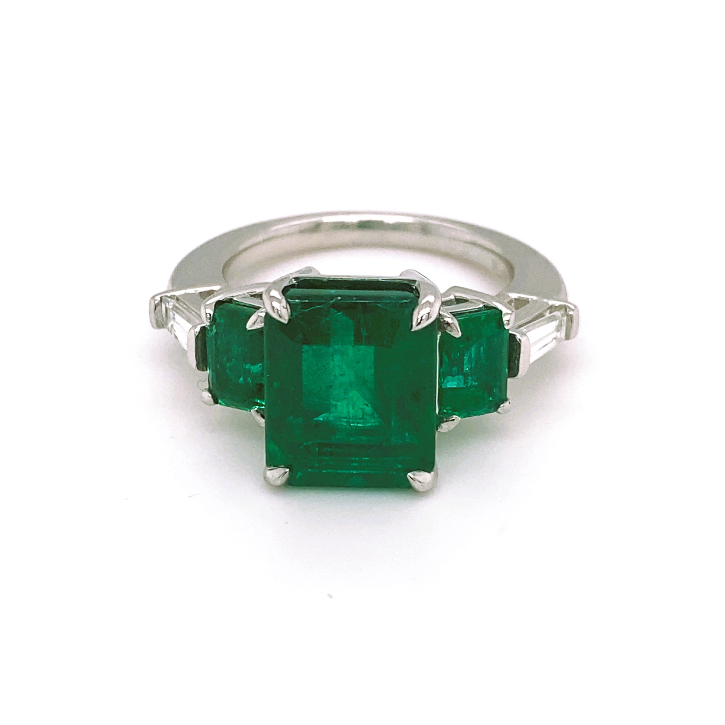 Platinum Emerald and Diamond Ring