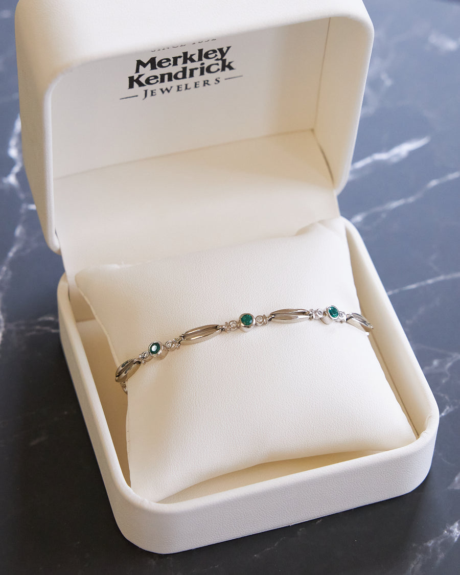 14 Karat White Gold Emerald and Diamond Bracelet
